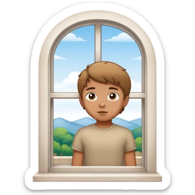 kid standing at window looking outside sticker