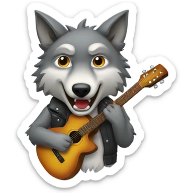 Wolf holding a guitar in its mouth sticker