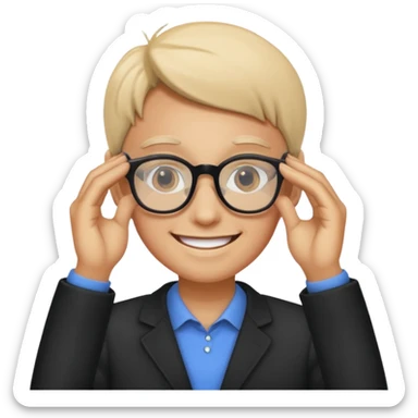 Person adjusting glasses sticker