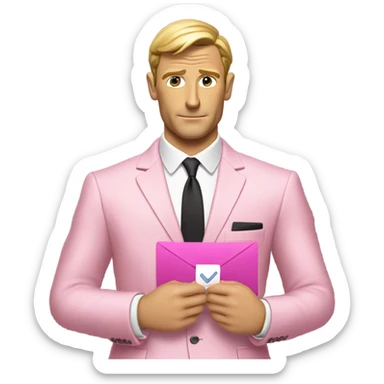 james bond in pink suit carrying an email icon. It's very important for James Bond to carry email sticker
