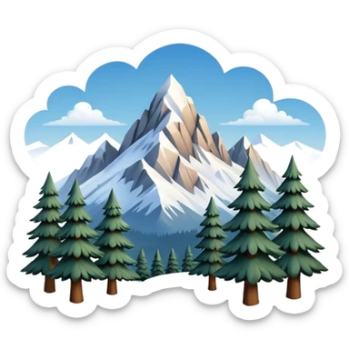 Snowy mountains with pine trees scenic full scenery realistic real realism photography  sticker