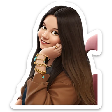 smiling girl indoors with jewelry sticker