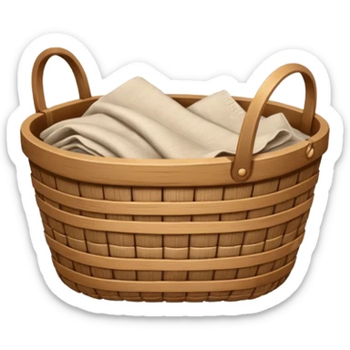 A wooden raffia Brown basket with fresh washed linen sticker