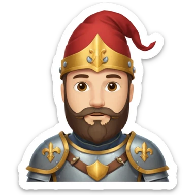 a royal western knight with full beard, wearing hat sticker