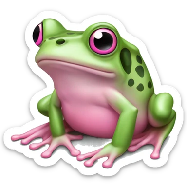 Sage green frog with a pink bow on its head sticker