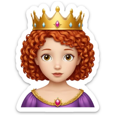 girl kid, Princess with short curly red hair, small crown sticker