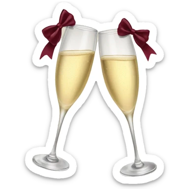 Two glasses of champagne cheering with burgundy bows sticker