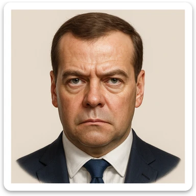 ultra-realistic, maximum detail portrait of Dmitry Medvedev with a stern expression and lifelike facial features in emoji style sticker