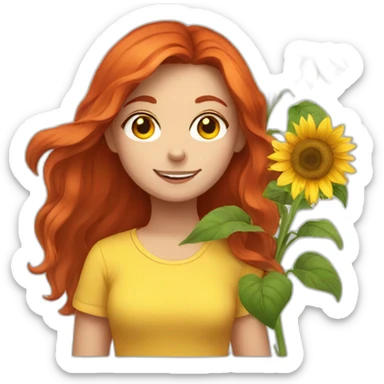 red-haired girl with a sunflower sticker