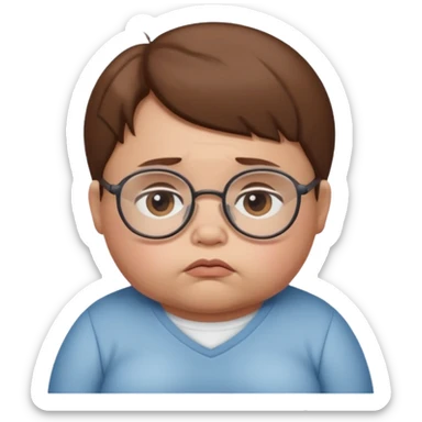 Sad Fat baby with glasses and brown hair sticker