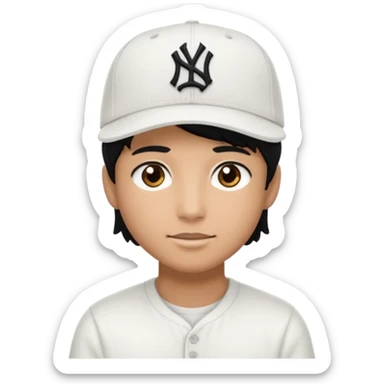 Create a person wearing a white New Era cap, with black hair and brown eyes.
 sticker