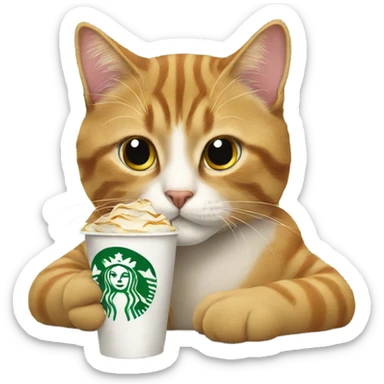 A cat drinking Starbucks  sticker