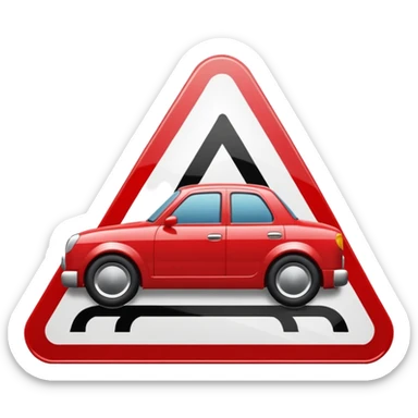car on slippery road sign sticker