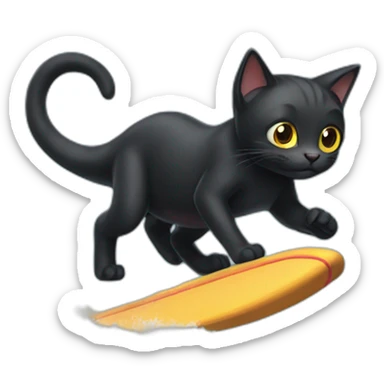 Black cat surfing on dinosor sticker