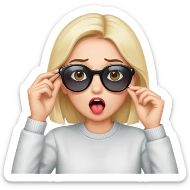 Shocked face holding sun glasses below eyes and biting lip blushing sticker