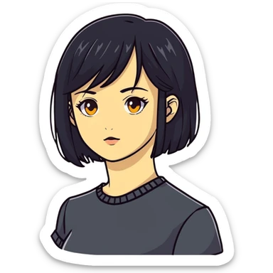 woman with black straight hair, very pale skin, yellow amber eyes sticker