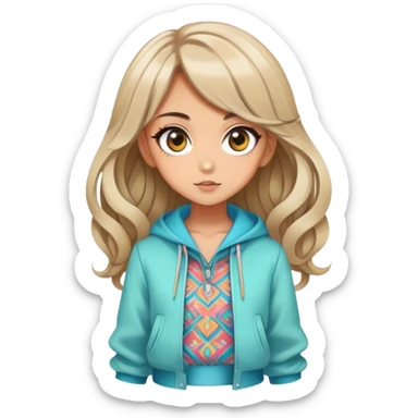 Pretty, stylish, anime style, character, real life, big eyes, cute, gorgeous hair, full body, stylish clothing, lady, young, romantic, colorful, detailed, cool design, aesthetic sticker
