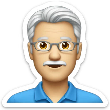 senior gray haired software engineer with goatee, blue eyes wearing a polo shirt.  sticker