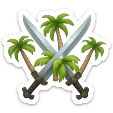 two crossed swords with a palm tree in the middle sticker