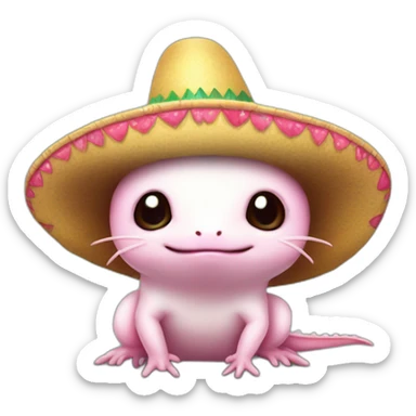 Axolotl with a sombrero cute images pin sticker