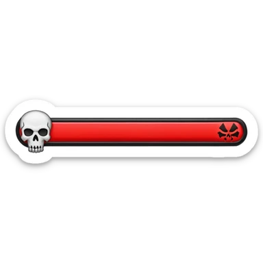 Long Horizontal healthbar with skull at the start of the healthbar, doom and gloom design, long horizontal red health bar outlined in black sticker