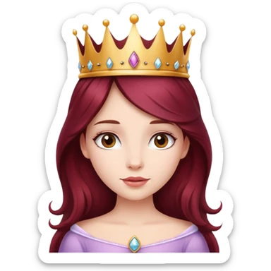 Beautiful long burgundy haired girl wearing a princess crown sticker