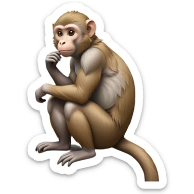 cinematic-macaque-realistic-full-body-sitting-emoji,-compact-muscular-frame-poised-on-a-rocky-outcrop,-short-curled-tail-resting-behind,-head-tilted-dramatically,-thick-dense-fur-in-warm-shades-of-brown-and-grey,-expressive-eyes-filled-with sticker
