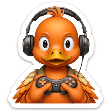 Gamer duck playing first person shooter game sticker