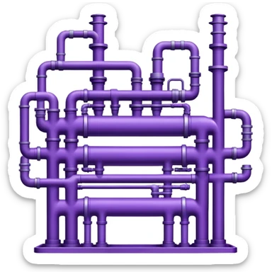 An emoji of a minimalistic industrial factory in purple and violet tones, with pipes, sticker