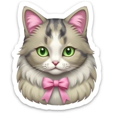 Dilute grey calico cat with pink ribbon sticker