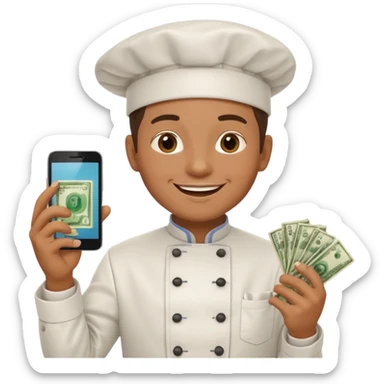 chef holding money and phone sticker