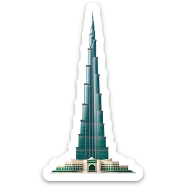 Burj Khalifa, white with dark green details, modern minimalism, emoji style sticker