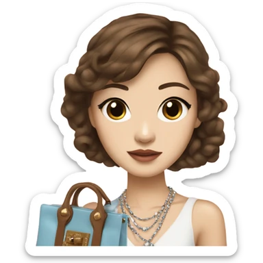 Realistic brown hair blue eyes Chanel Asian Girl with Birkin bag and Chanel necklace sticker