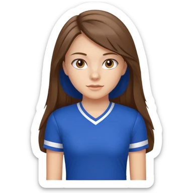 brown hair, hazel eyes, blue athletic cheerleading shirt, strait long hair girl sticker