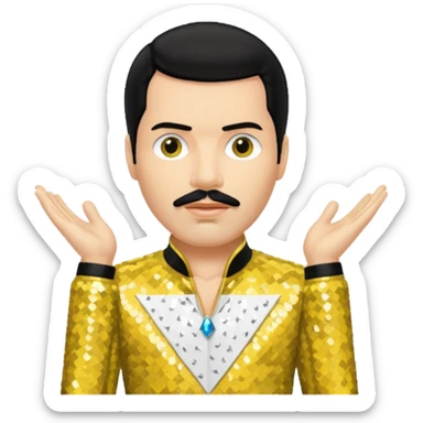 Freddie Mercury with black hair, yellow sequin outfit sticker