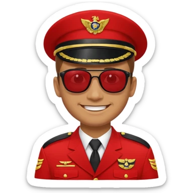 Smiling military man with sunglasses in red uniform sticker