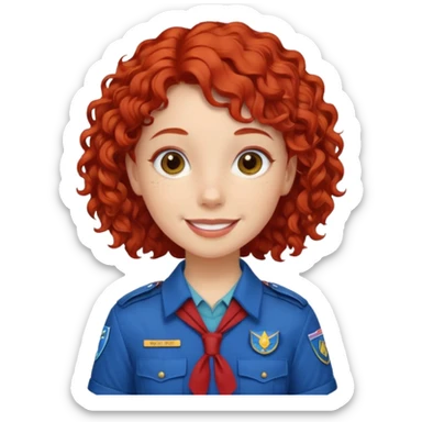 scout girl with blue scout uniform, red curly haired sticker