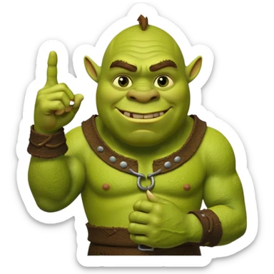 Sherk with pointer finger on his thumb sticker