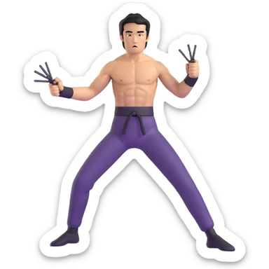 Bruce Lee with nunchaku, martial arts pose, shirtless with toned muscles sticker