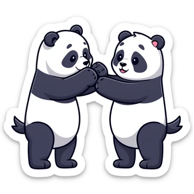 China vs Russia represented as a panda and a bear arm wrestling, cartoon sticker style sticker