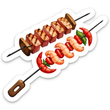 Shrimp, bell peppers, steak on a skewer sticker