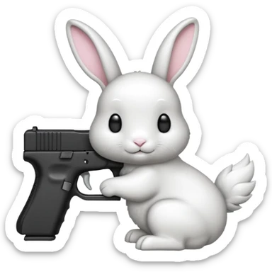 Crea un emoji de un conejo sosteniendo una glok realista de iPhone sosteniendo dos alas sticker