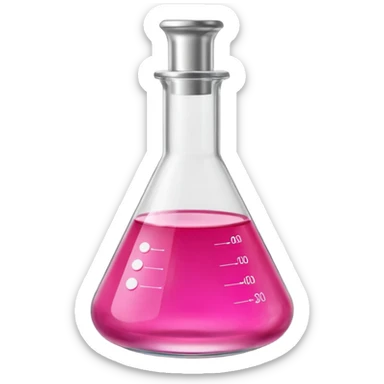 Miniatura de un frasco de laboratorio o un tubo de ensayo elegante con un líquido rosa vibrante, sobre una superficie de mármol. Iluminación de estudio. Estilo sofisticado sticker