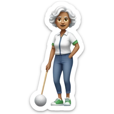 Older Lady playing lawn bowls sticker