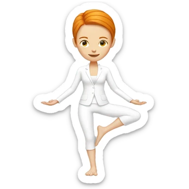 ginger girl doing yoga in white suit  sticker