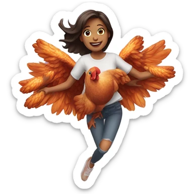 a girl flying with two bbq chicken wings on her back sticker