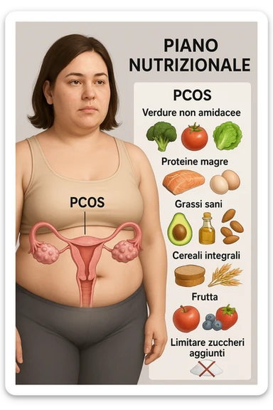 donna con un piano nutrizionale  in 3D immagine medica donna pcos in italiano  sticker