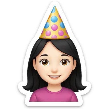 a little girl with long black hair with birthday hat, wearing glassé















 sticker