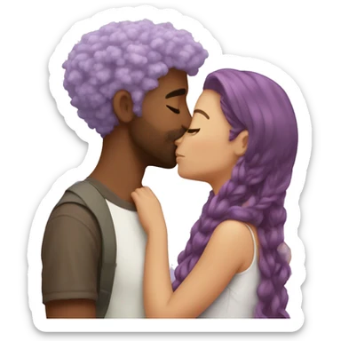 Lilac haired girl kissing brown hair man sticker