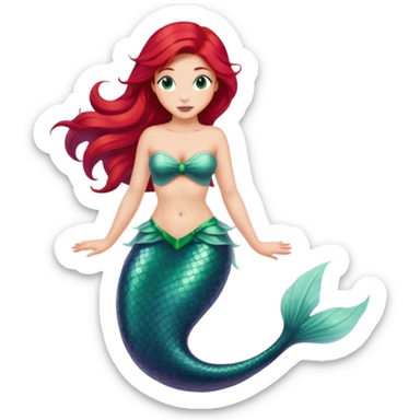 minimal Ariel mermaid with red hair and green tail, extremely simple sticker